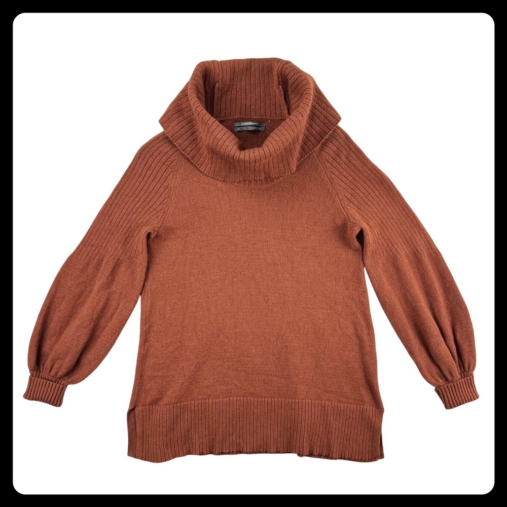 Anthropologie Cowl Neck Sweater Women XS Rust Ribbed Balloon Sleeve Pullover